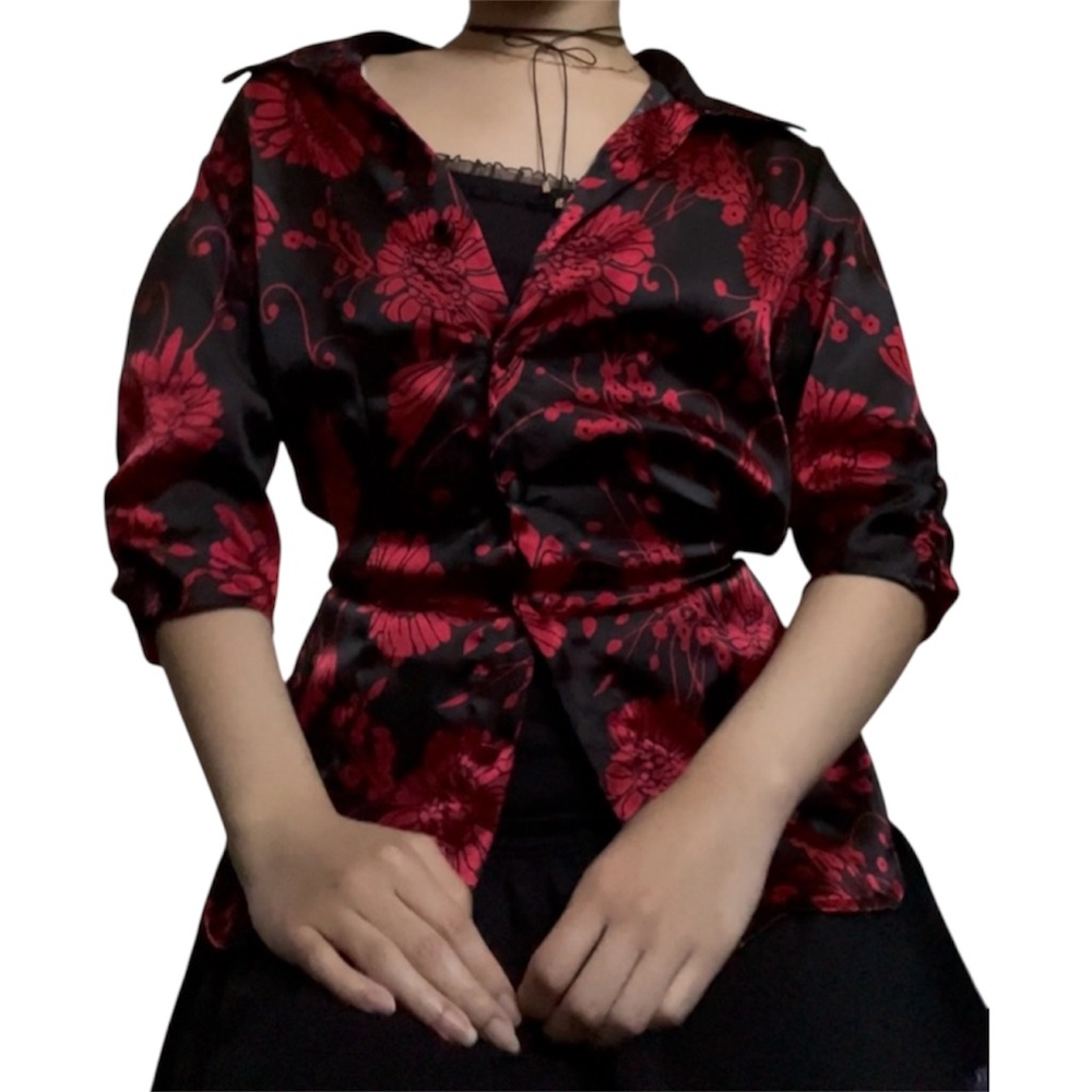 Floral Black and Red Blouse